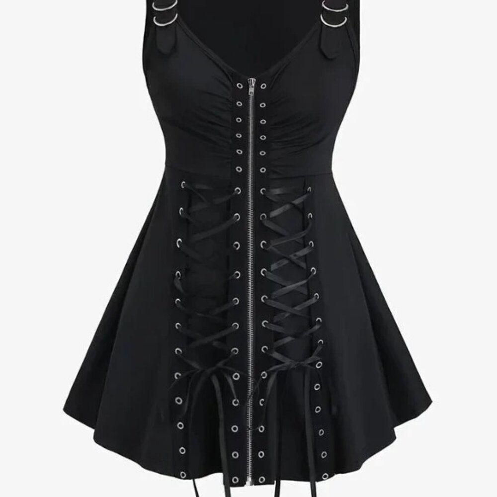New Women's Gothic Vintage Tank Top - Lace-Up, L XL